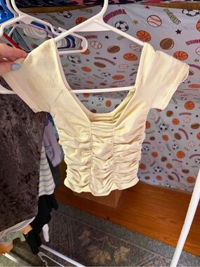 Free People Intimately Ruched Pastel Yellow Short Sleeve Crop Top